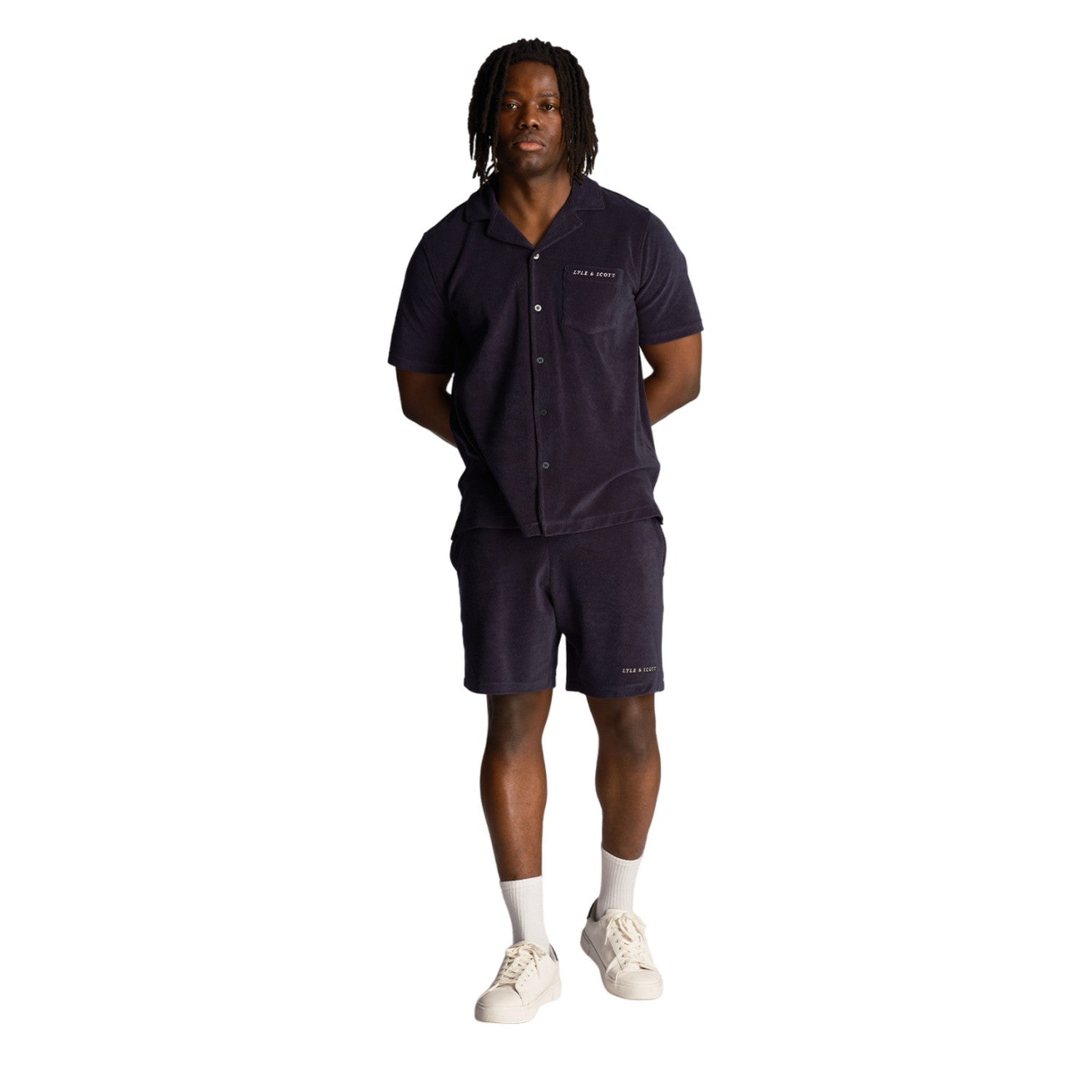 Dark Navy - Side - Lyle & Scott Mens Resort Towelling Shirt