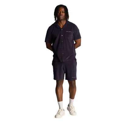 Dark Navy - Side - Lyle & Scott Mens Resort Towelling Shirt