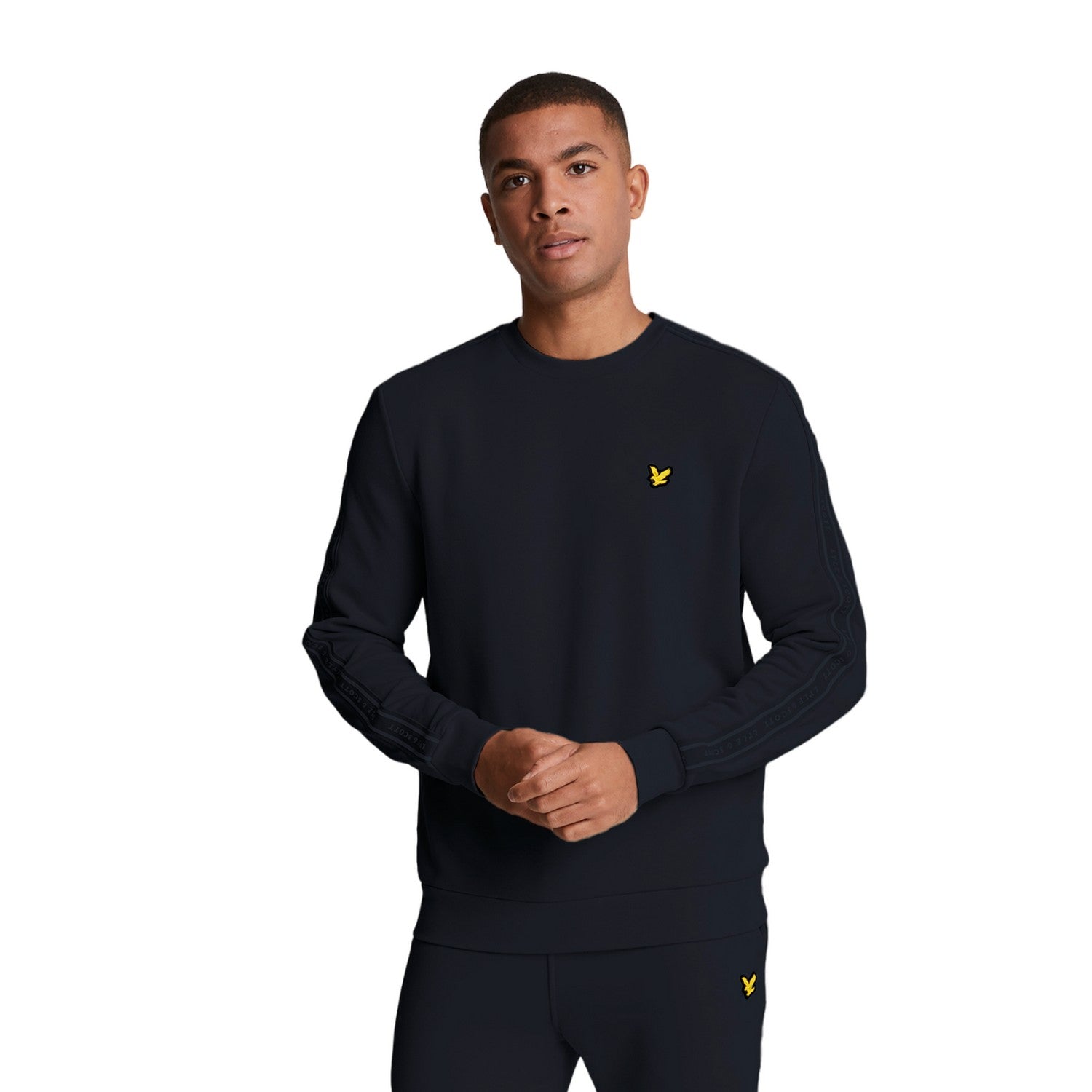 Dark Navy - Side - Lyle & Scott Mens Tape Crew Neck Sports Sweatshirt