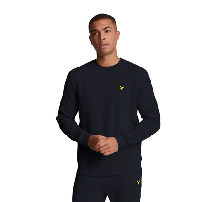 Dark Navy - Side - Lyle & Scott Mens Tape Crew Neck Sports Sweatshirt