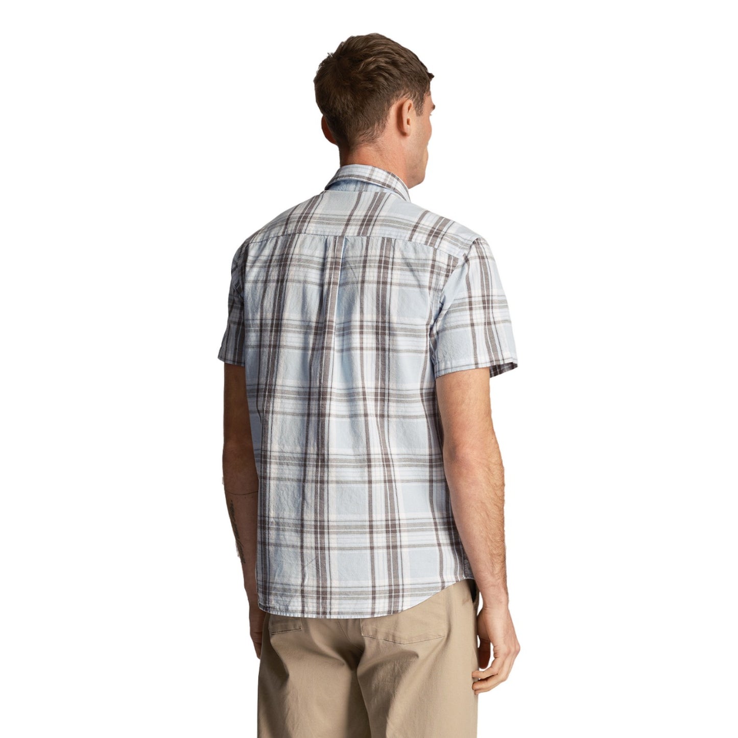 Light Blue - Back - Lyle & Scott Mens Checked Linen Short-Sleeved Shirt