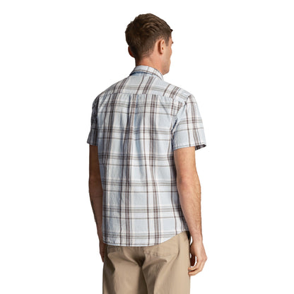 Light Blue - Back - Lyle & Scott Mens Checked Linen Short-Sleeved Shirt