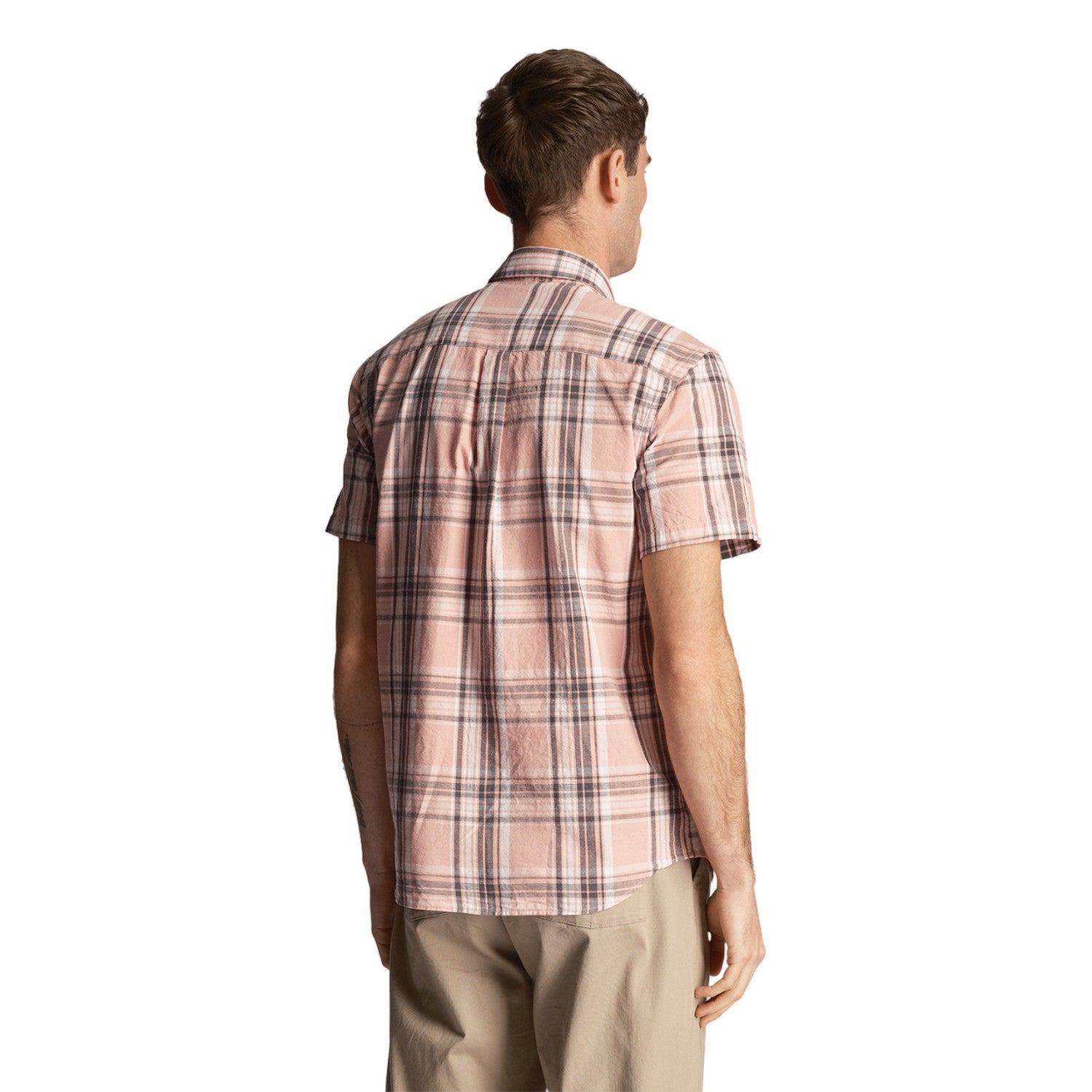 Palm Pink - Back - Lyle & Scott Mens Checked Linen Short-Sleeved Shirt