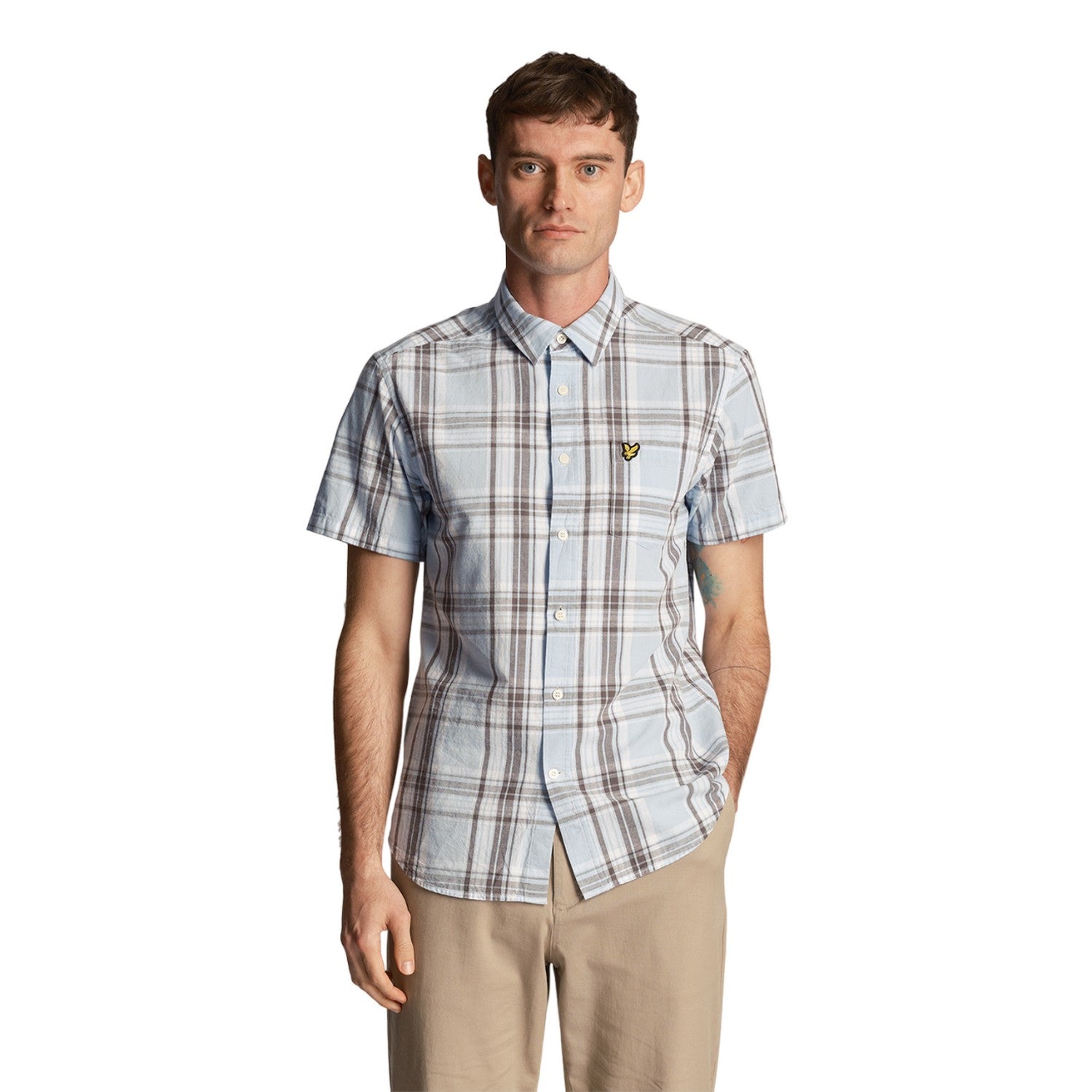 Light Blue - Front - Lyle & Scott Mens Checked Linen Short-Sleeved Shirt