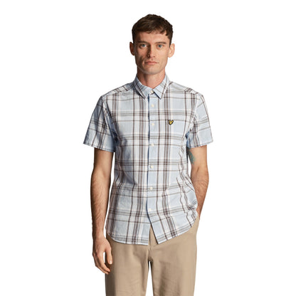 Light Blue - Front - Lyle & Scott Mens Checked Linen Short-Sleeved Shirt