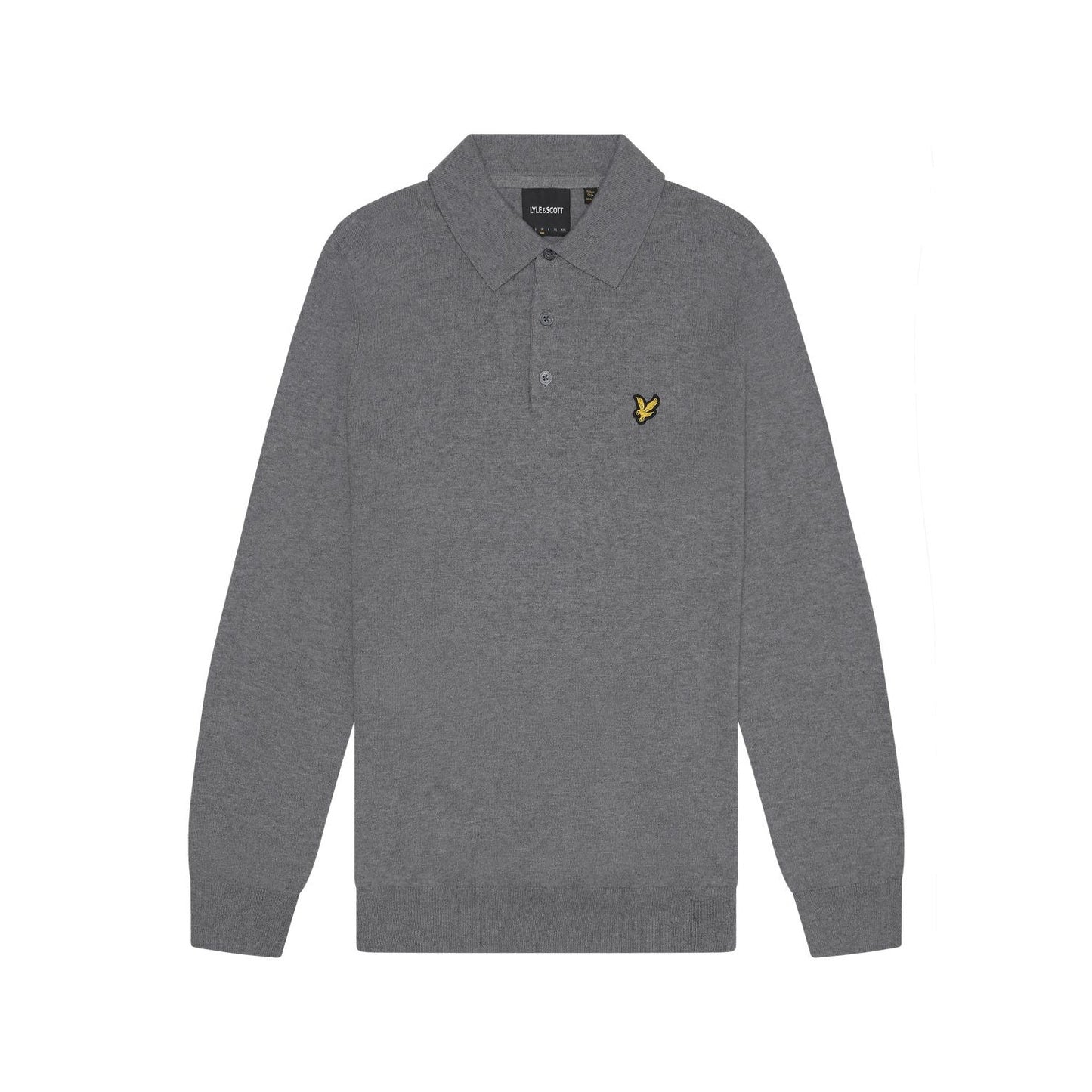 Mid Grey Marl - Front - Lyle & Scott Mens Knitted Cotton Merino Long-Sleeved Polo Shirt