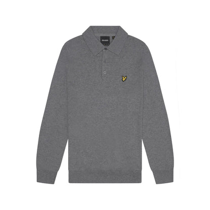 Mid Grey Marl - Front - Lyle & Scott Mens Knitted Cotton Merino Long-Sleeved Polo Shirt