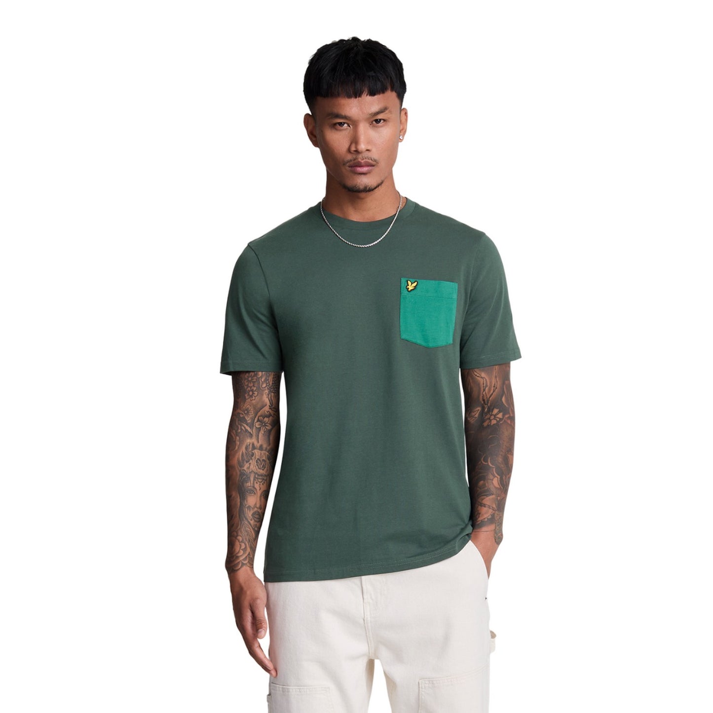 Argyle Teal-Deep Emerald - Front - Lyle & Scott Mens Tonal Pocket T-Shirt