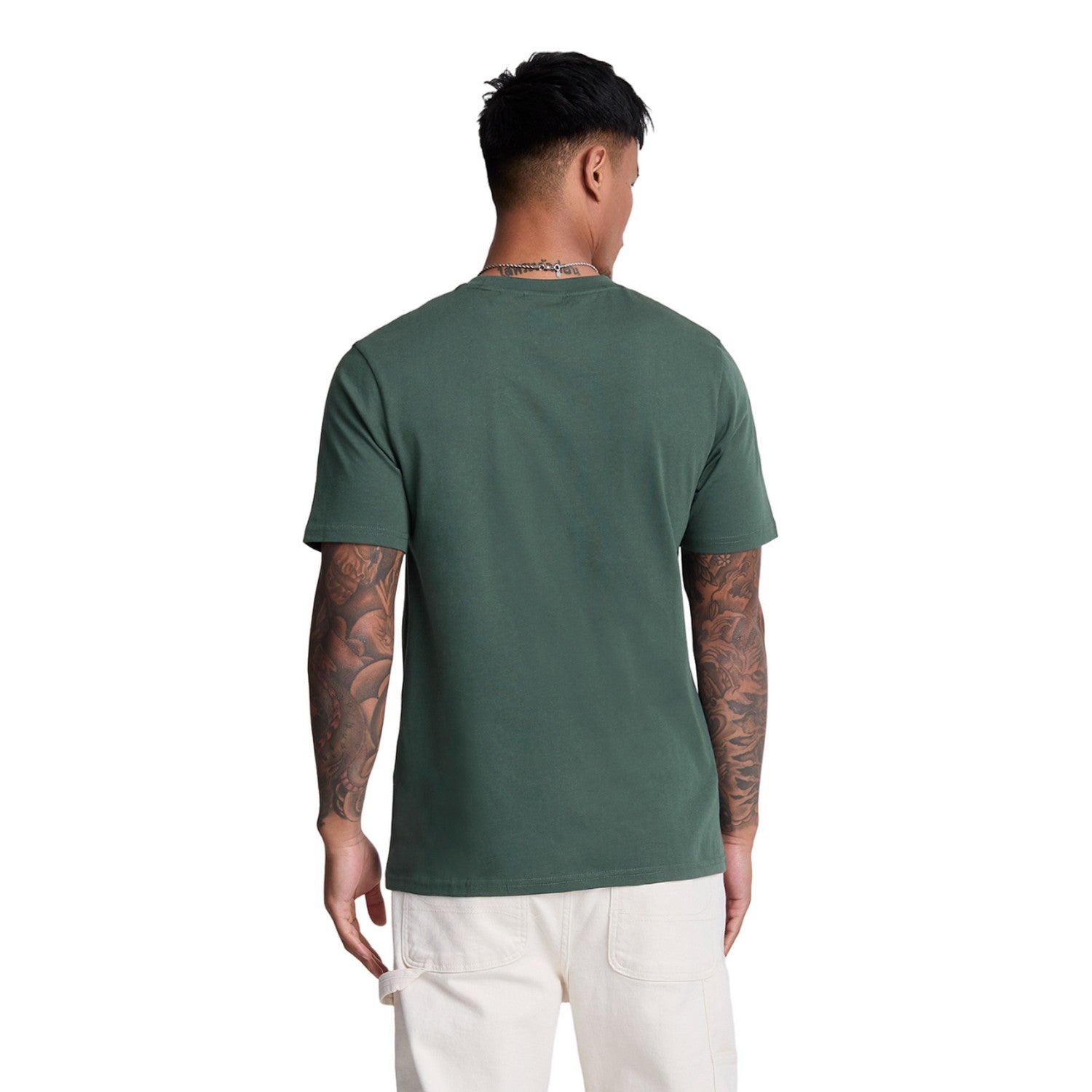 Argyle Teal-Deep Emerald - Back - Lyle & Scott Mens Tonal Pocket T-Shirt