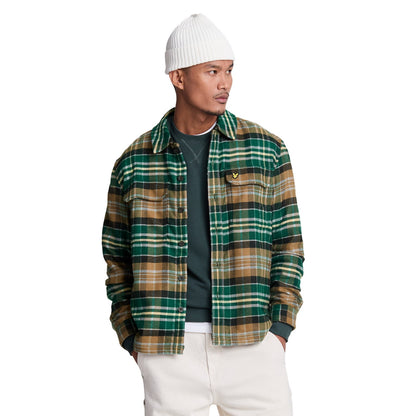 Argyle Teal-Heritage Taupe - Side - Lyle & Scott Mens Checked Flannel Overshirt