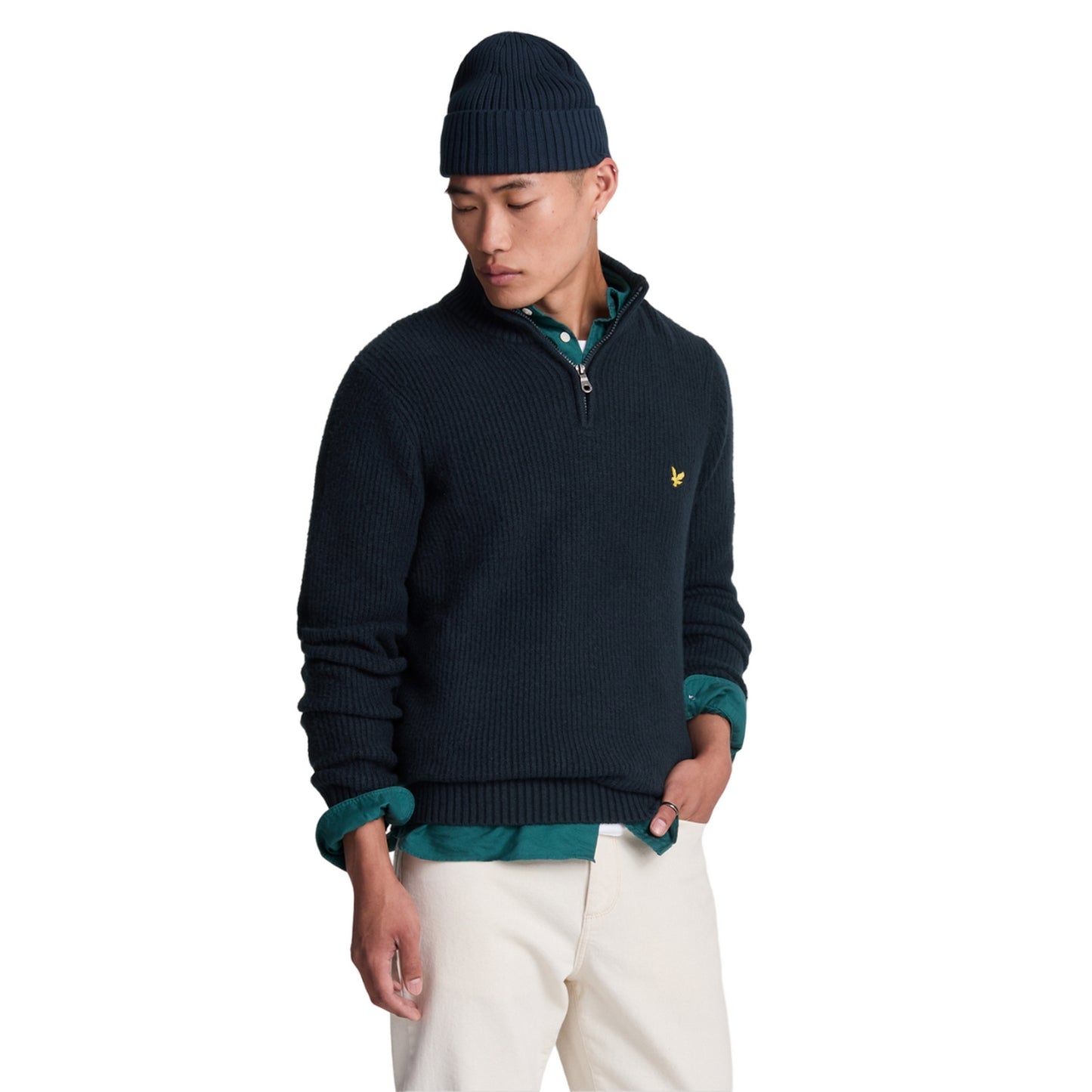 Dark Navy - Front - Lyle & Scott Mens Shaker Stitch Quarter Zip Pullover