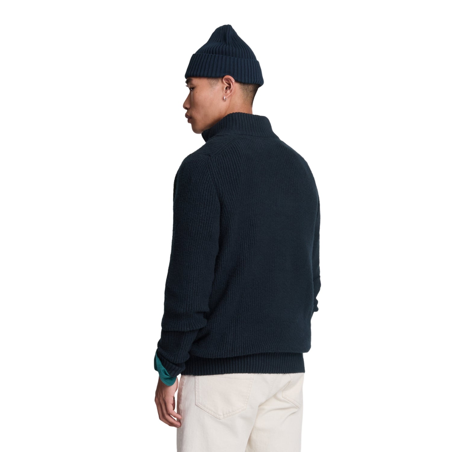 Dark Navy - Back - Lyle & Scott Mens Shaker Stitch Quarter Zip Pullover