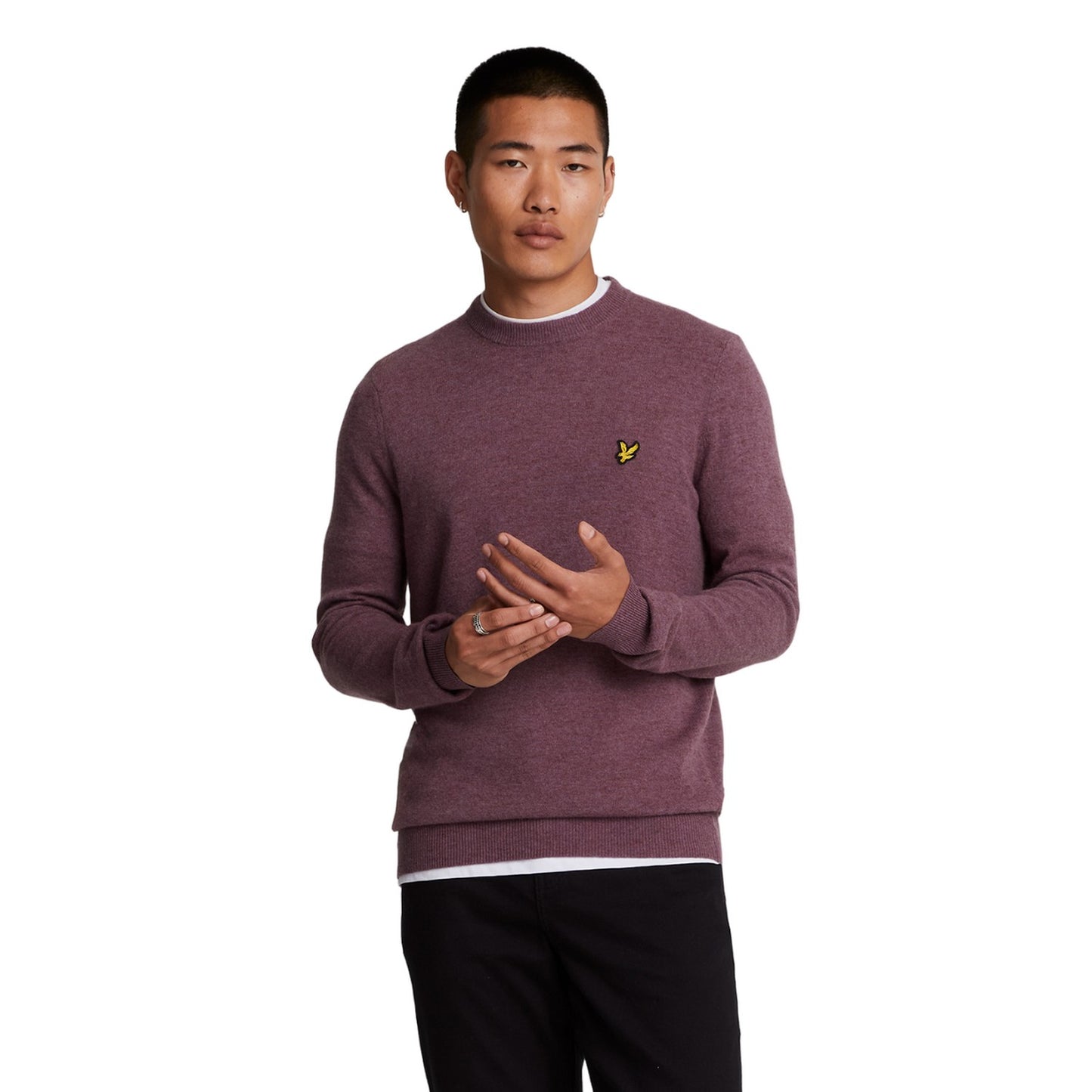 Highland Mauve Marl - Front - Lyle & Scott Mens Lambswool Blend Crew Neck Long-Sleeved Jumper