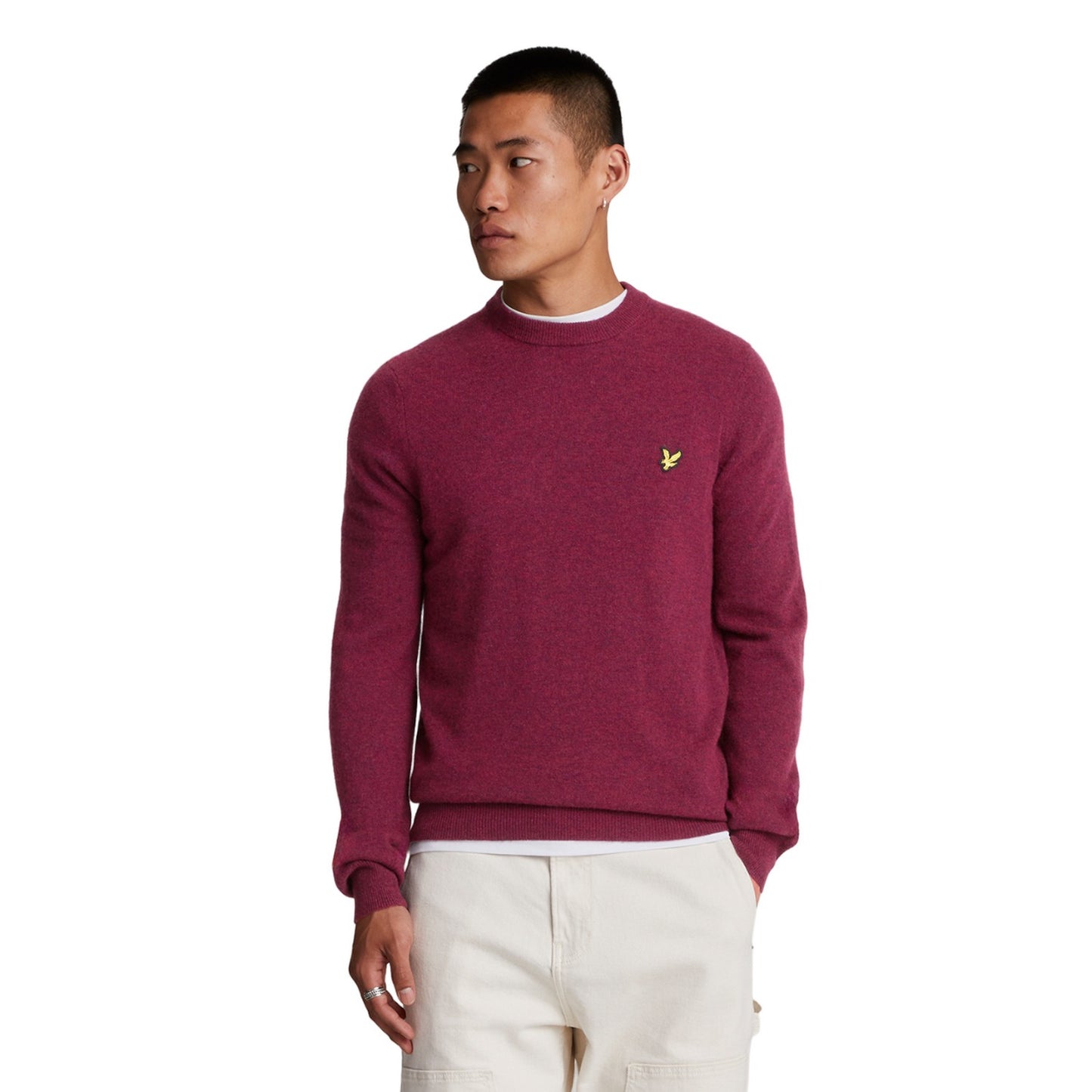 Rich Burgundy Marl - Front - Lyle & Scott Mens Lambswool Blend Crew Neck Long-Sleeved Jumper