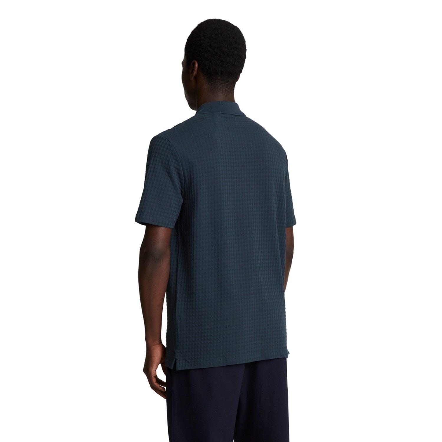 Dark Navy - Back - Lyle & Scott Mens Micro Argyle Polo Shirt