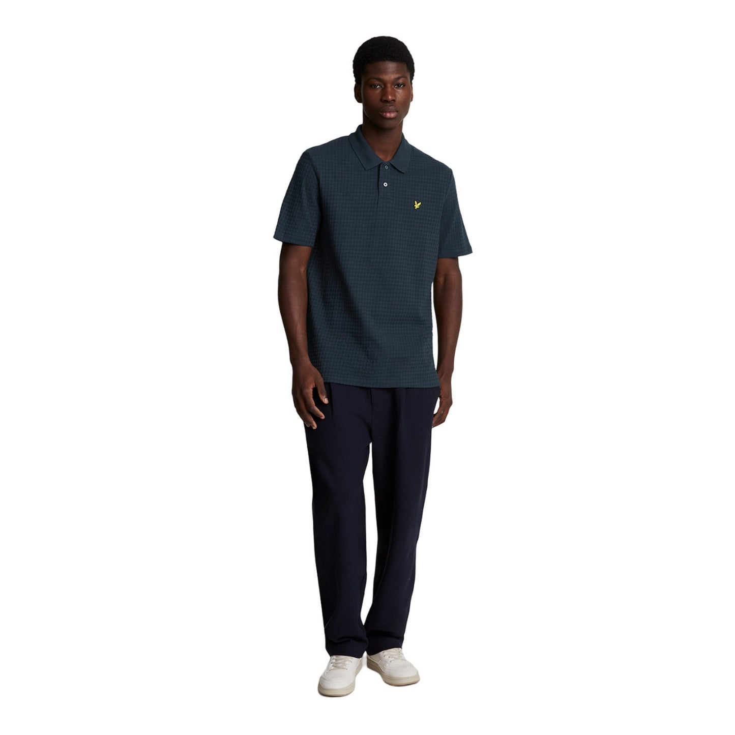 Dark Navy - Side - Lyle & Scott Mens Micro Argyle Polo Shirt