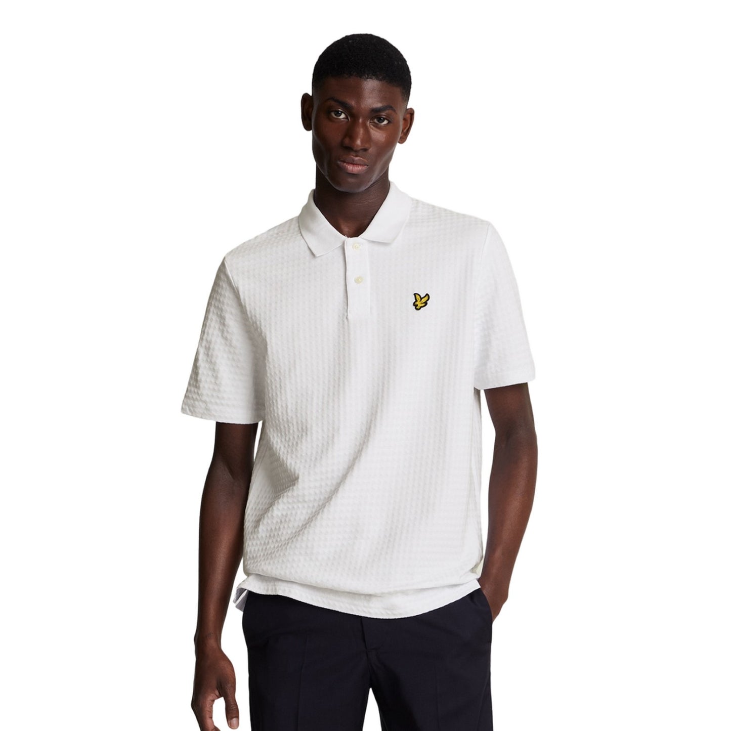 White - Front - Lyle & Scott Mens Micro Argyle Polo Shirt