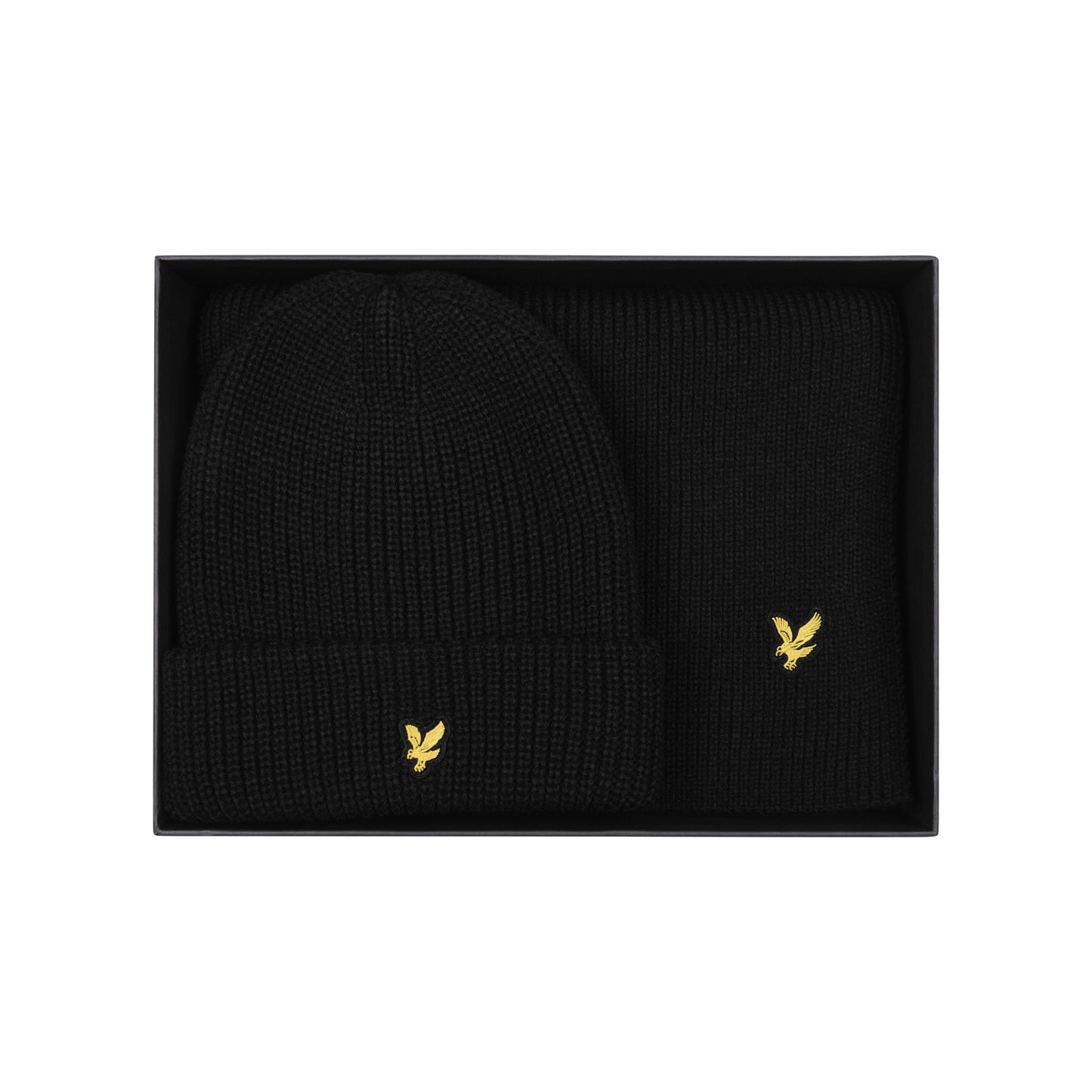 Jet Black - Front - Lyle & Scott Ribbed Lambswool Scarf & Beanie Set