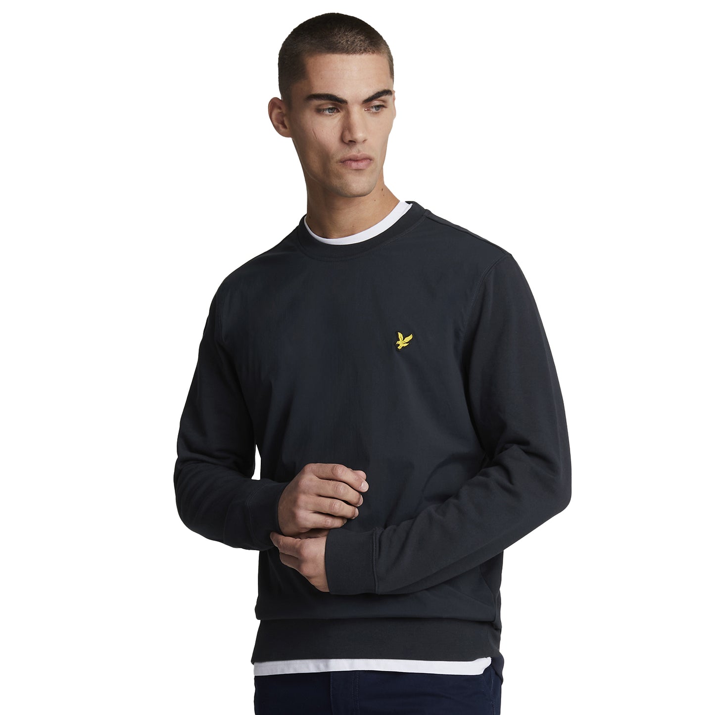 Dark Navy - Side - Lyle & Scott Mens Hybrid Sweatshirt