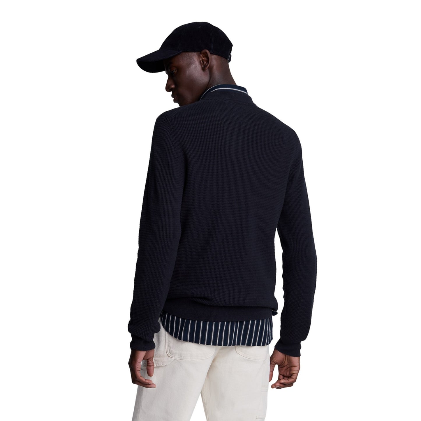 Dark Navy - Back - Lyle & Scott Mens Grid Knitted Crew Neck Jumper