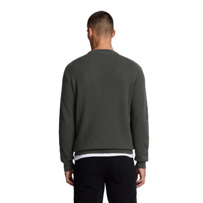 Gunmetal - Back - Lyle & Scott Mens Grid Knitted Crew Neck Jumper