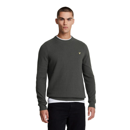 Gunmetal - Side - Lyle & Scott Mens Grid Knitted Crew Neck Jumper
