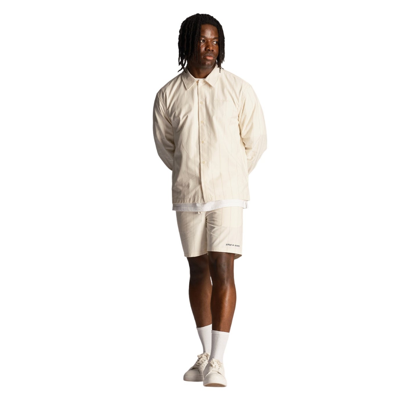 Chalk - Side - Lyle & Scott Mens Pinstripe Shorts