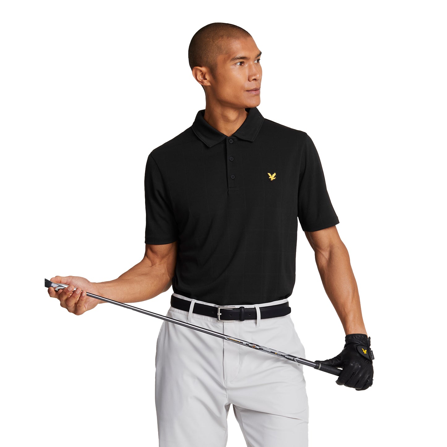 Jet Black - Front - Lyle & Scott Mens Technical Grid Golf Polo Shirt