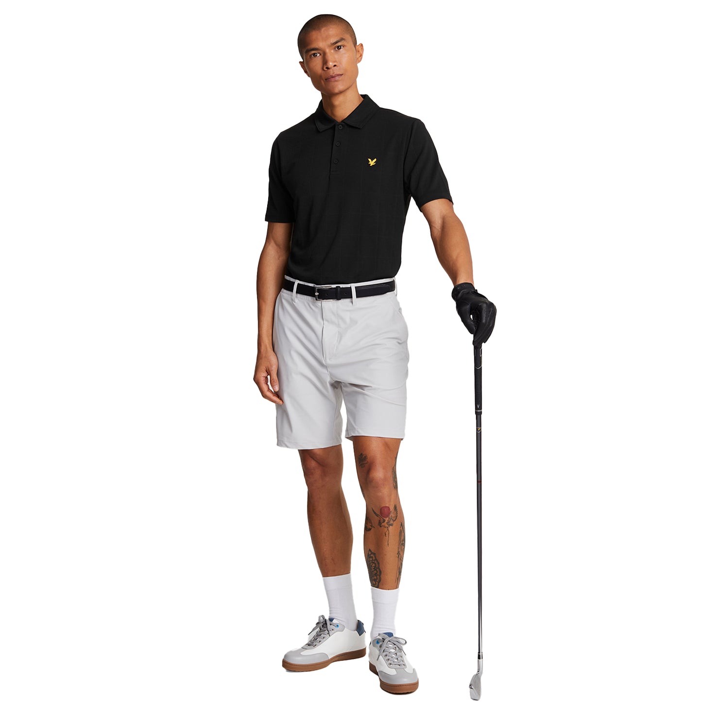 Jet Black - Side - Lyle & Scott Mens Technical Grid Golf Polo Shirt