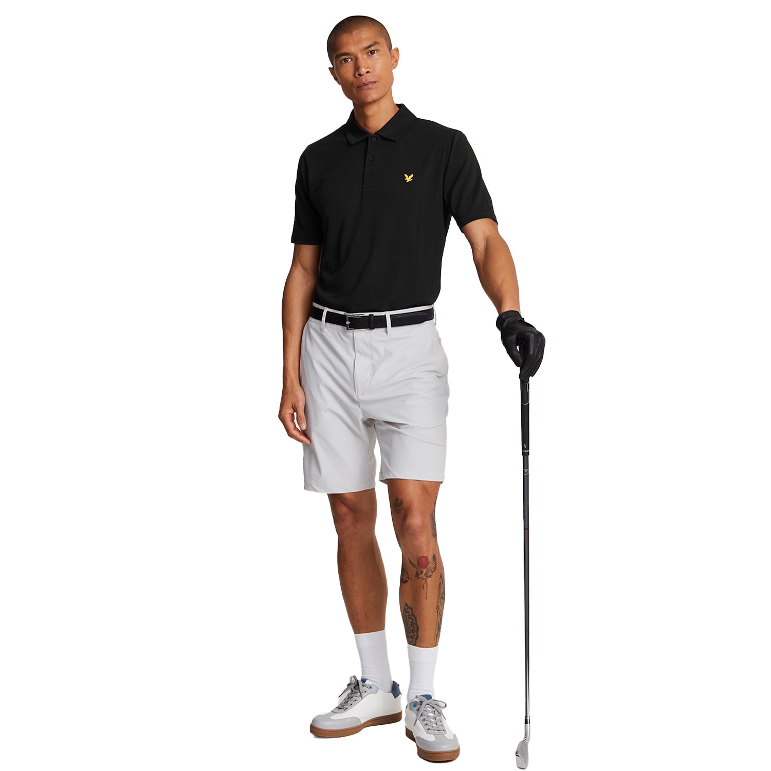 Jet Black - Side - Lyle & Scott Mens Technical Grid Golf Polo Shirt