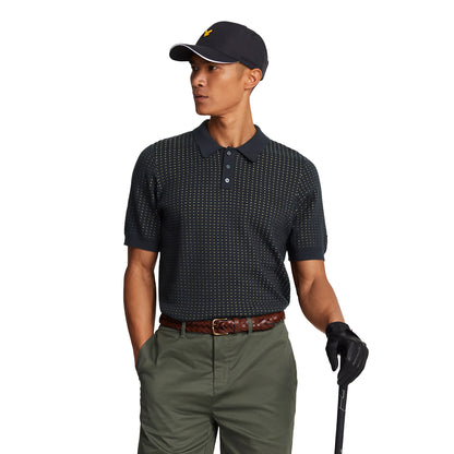 Dark Navy - Front - Lyle & Scott Mens Technical Grid Golf Polo Shirt