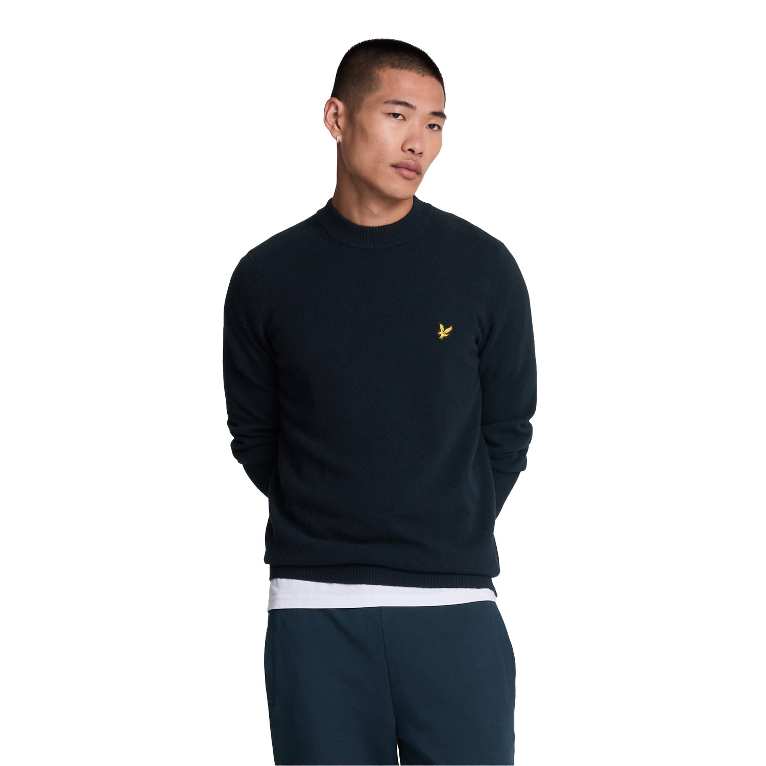Dark Navy - Front - Lyle & Scott Mens Lambswool Mock Neck Jumper
