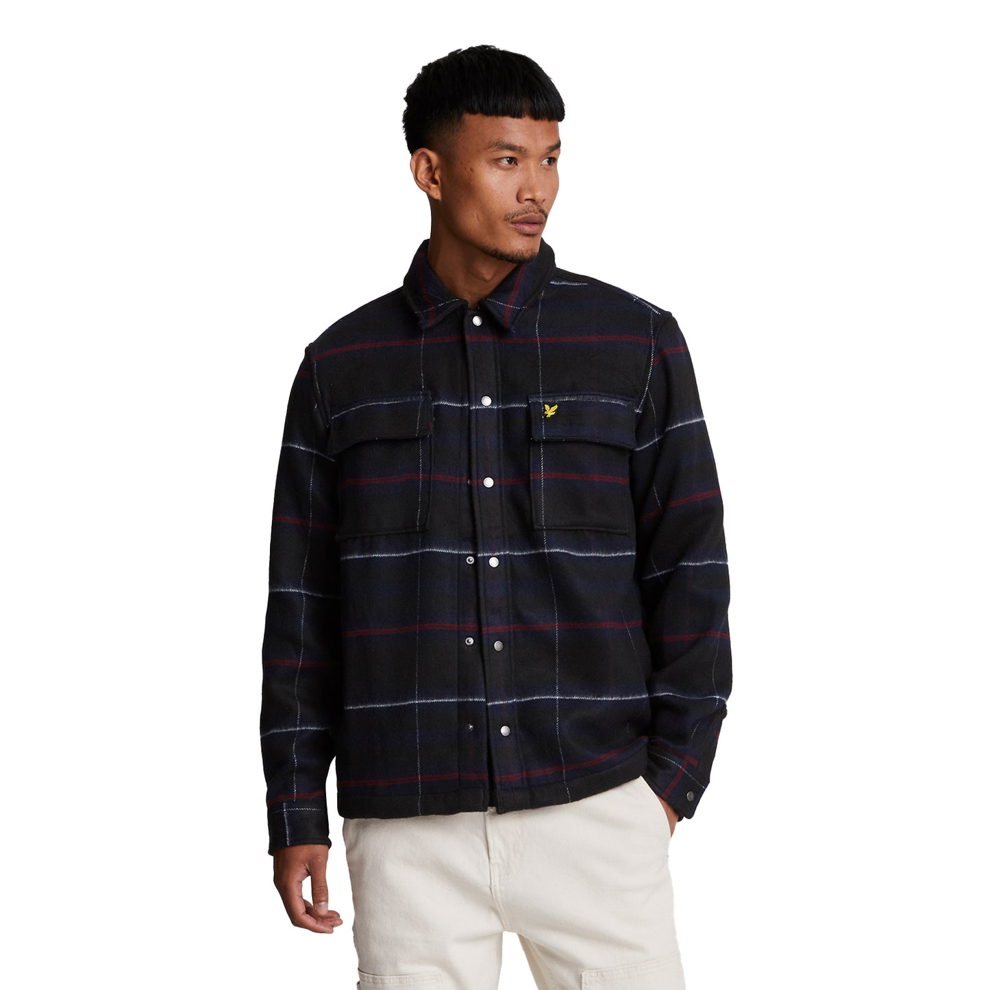 Muddy Navy - Front - Lyle & Scott Mens Tartan Brushed Overshirt