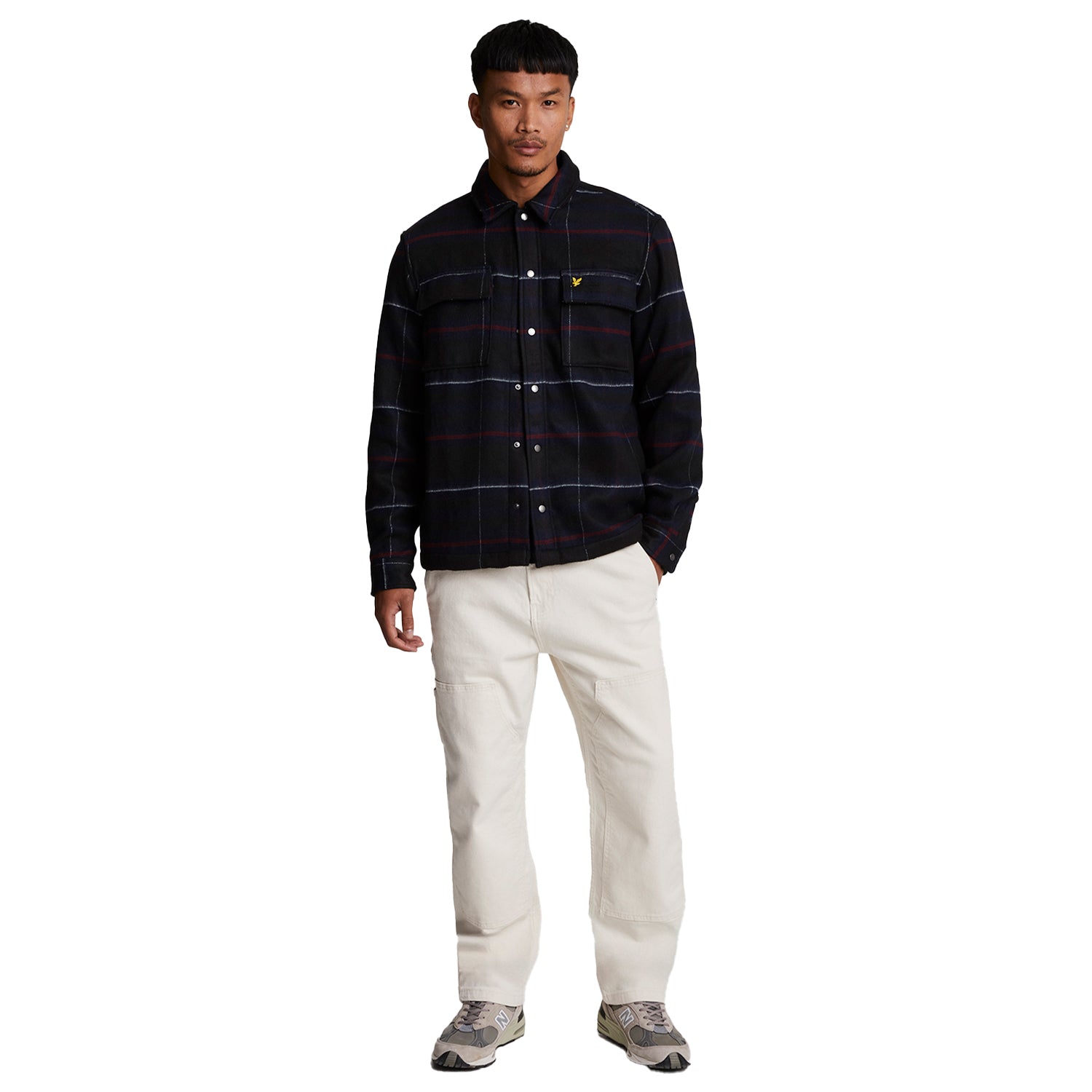 Muddy Navy - Side - Lyle & Scott Mens Tartan Brushed Overshirt