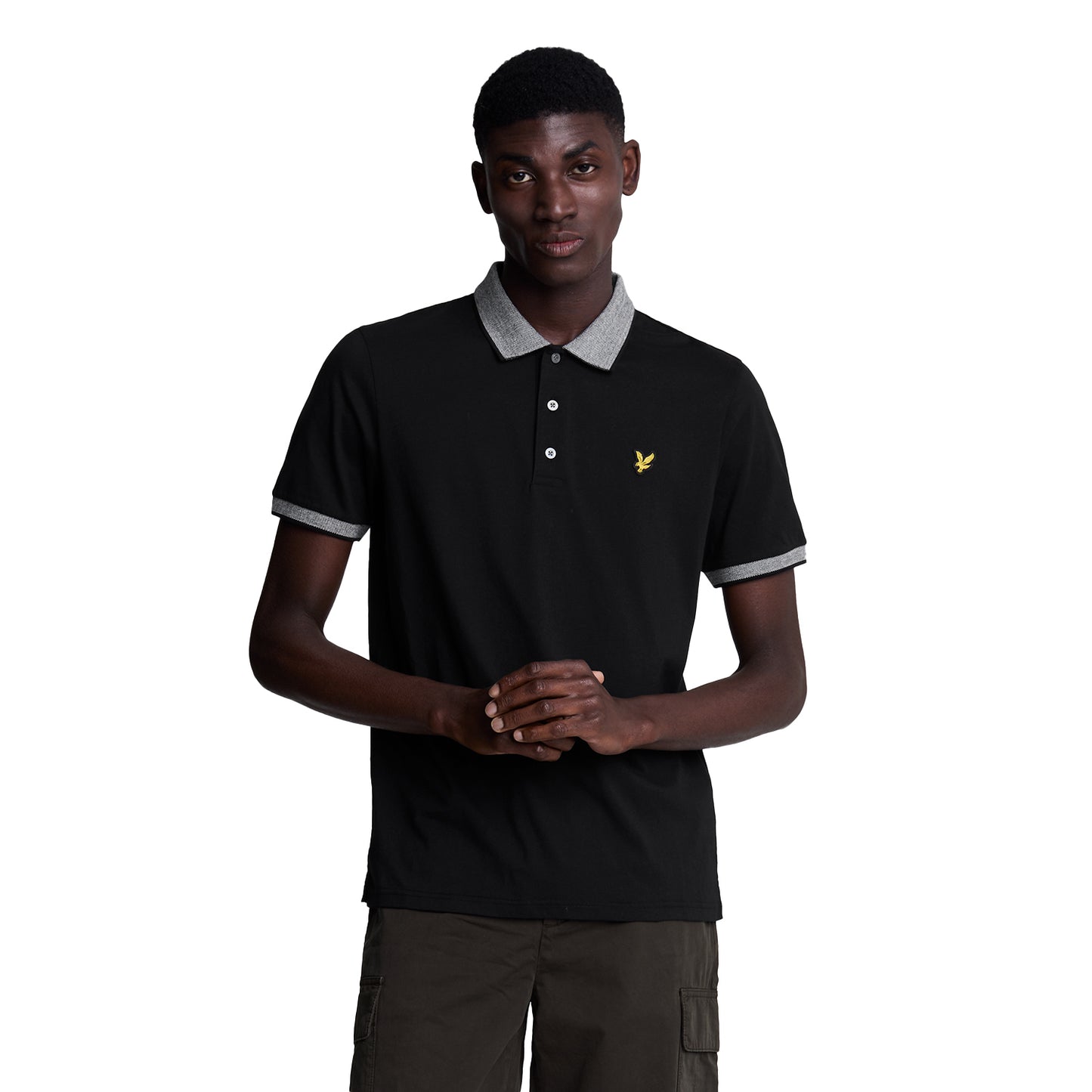 Jet Black-White - Front - Lyle & Scott Mens Logo Tipped Polo Shirt