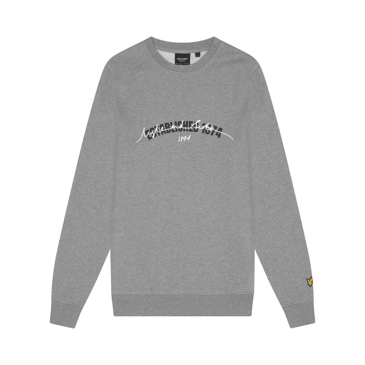 Mid Grey Marl - Front - Lyle & Scott Mens Established 1874 Graphic Print Crew Neck Sweatshirt