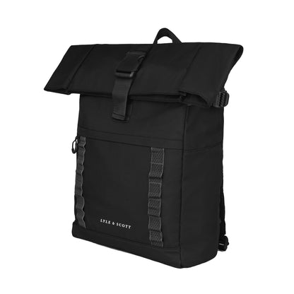 Jet Black - Front - Lyle & Scott Roll Top Ripstop Logo Backpack