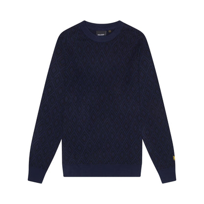 Navy Night - Front - Lyle & Scott Mens Monogram Intarsia Jumper