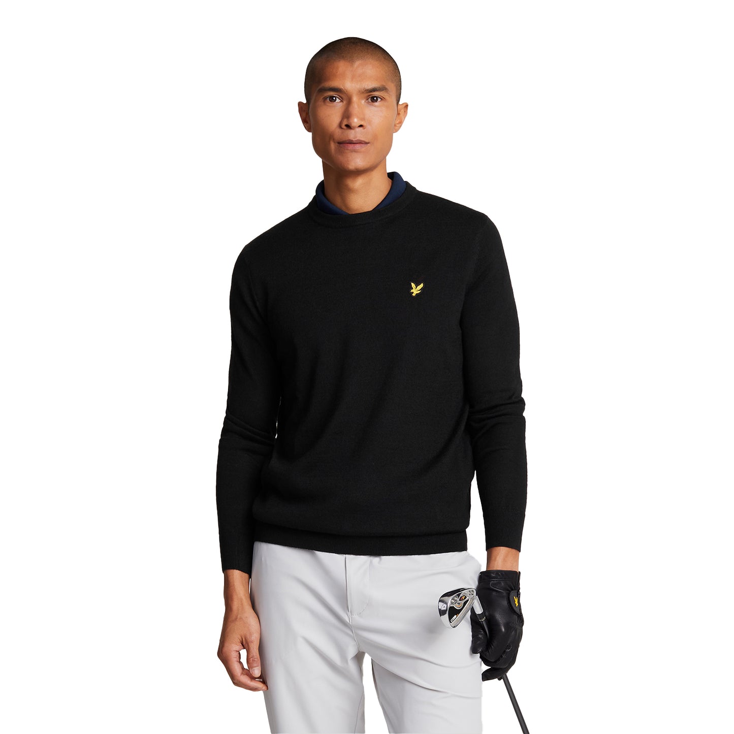 Jet Black - Side - Lyle & Scott Mens Crew Neck Golf Jumper