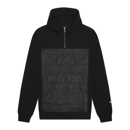 Jet Black - Front - Lyle & Scott Mens Hybrid Interlock Panelled Hoodie