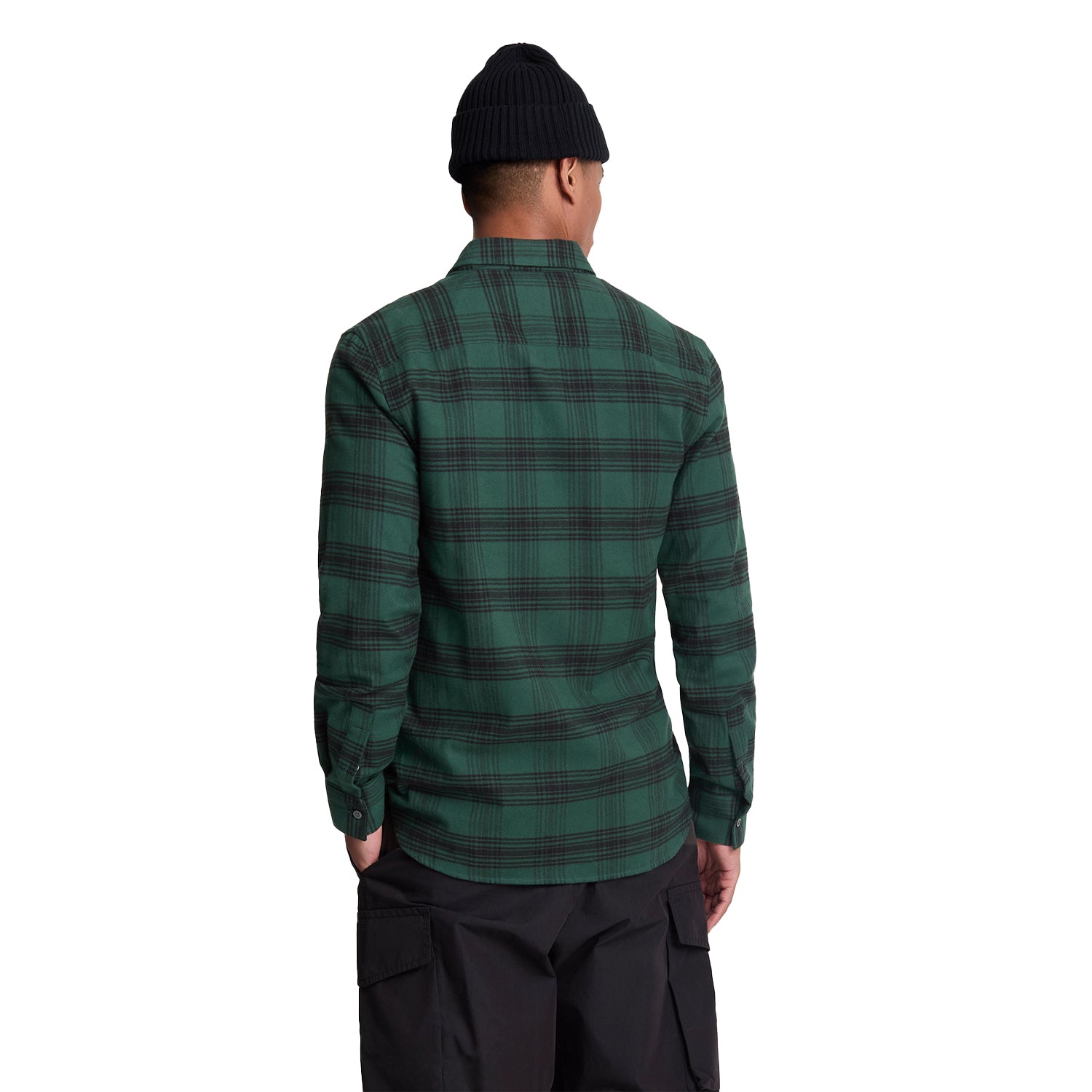 Argyle Teal-Jet Black - Back - Lyle & Scott Mens Tonal Check Flannel Shirt