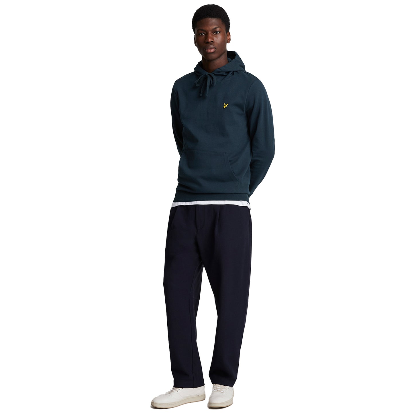 Dark Navy - Side - Lyle & Scott Mens Embroidered Interlock Logo Hoodie