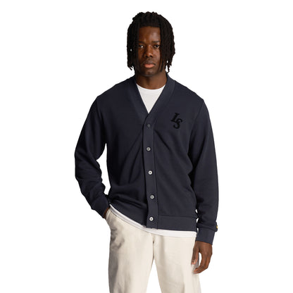 Dark Navy - Front - Lyle & Scott Mens Club Emblem Baseball Cardigan
