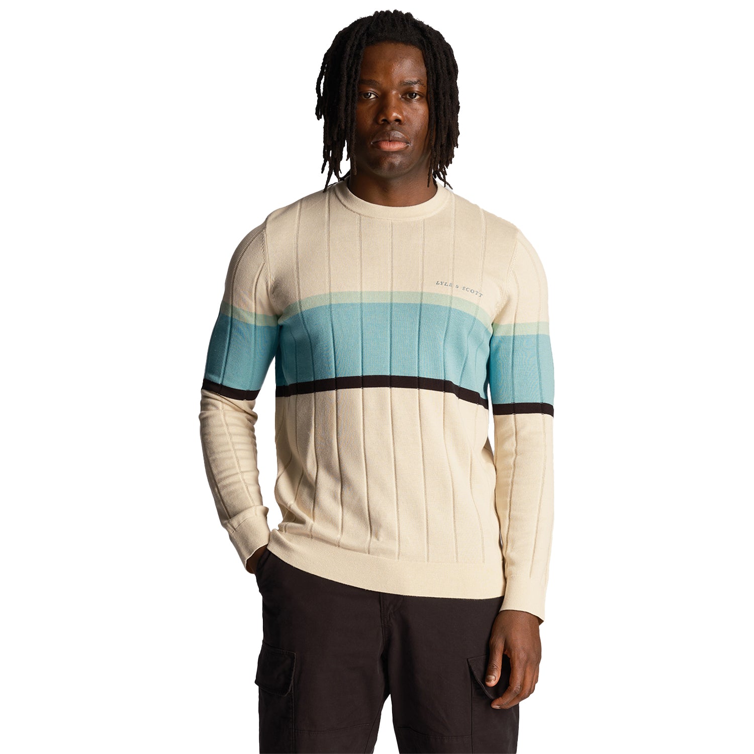 Sesame - Side - Lyle & Scott Mens Stripe Knitted Long-Sleeved Jumper