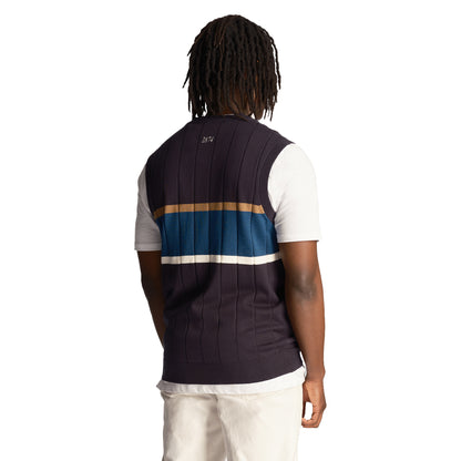 Dark Navy - Back - Lyle & Scott Mens Volley Stripe Knitted Vest Top