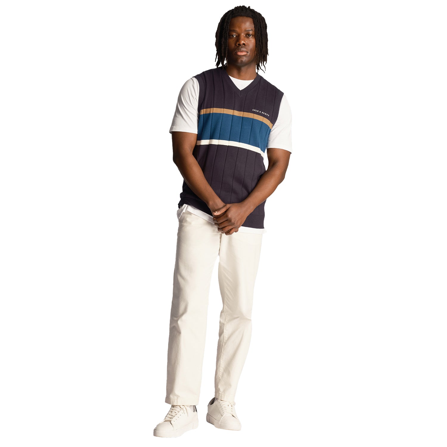 Dark Navy - Side - Lyle & Scott Mens Volley Stripe Knitted Vest Top