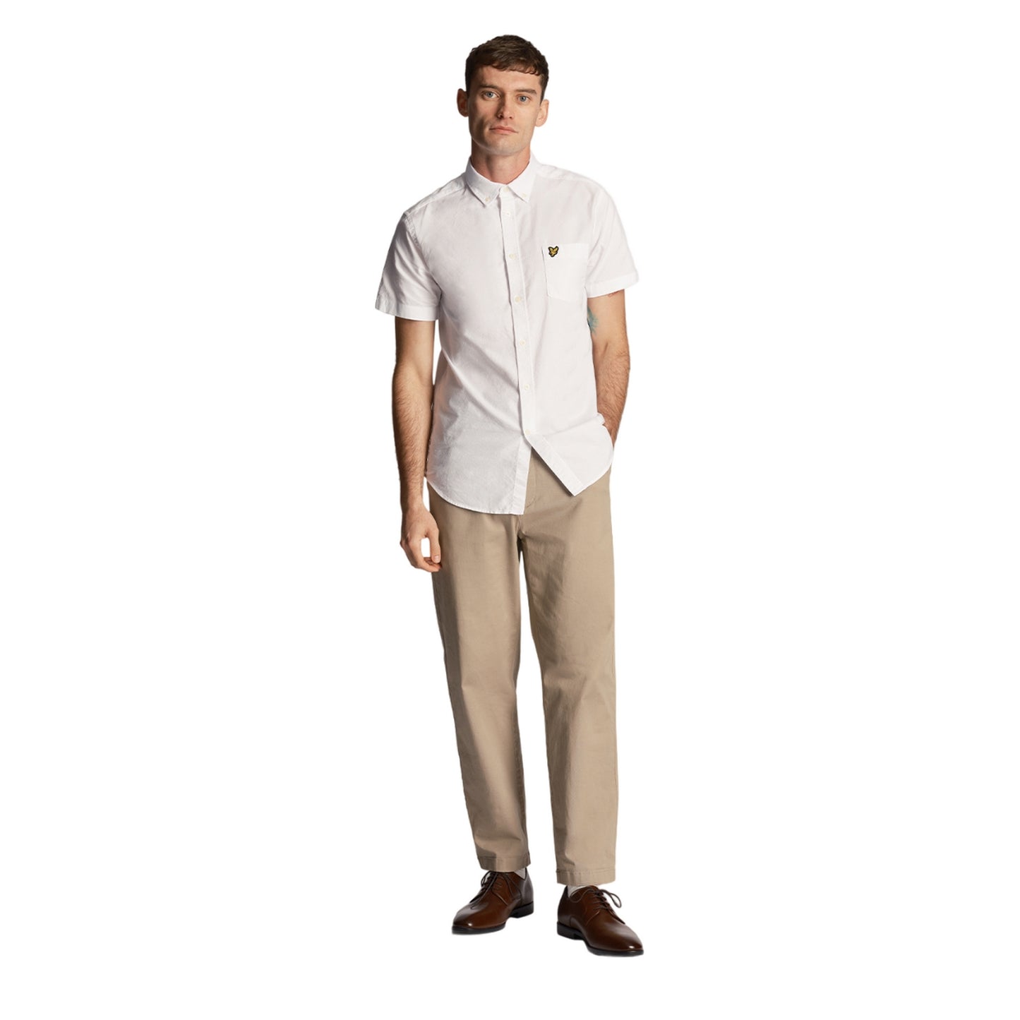 White - Side - Lyle & Scott Mens Oxford Short-Sleeved Shirt