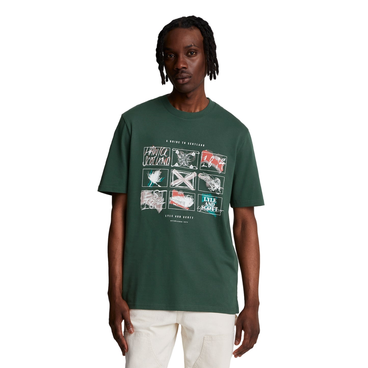 Argyle Teal - Side - Lyle & Scott Mens A Guide To Scotland Graphic Print T-Shirt