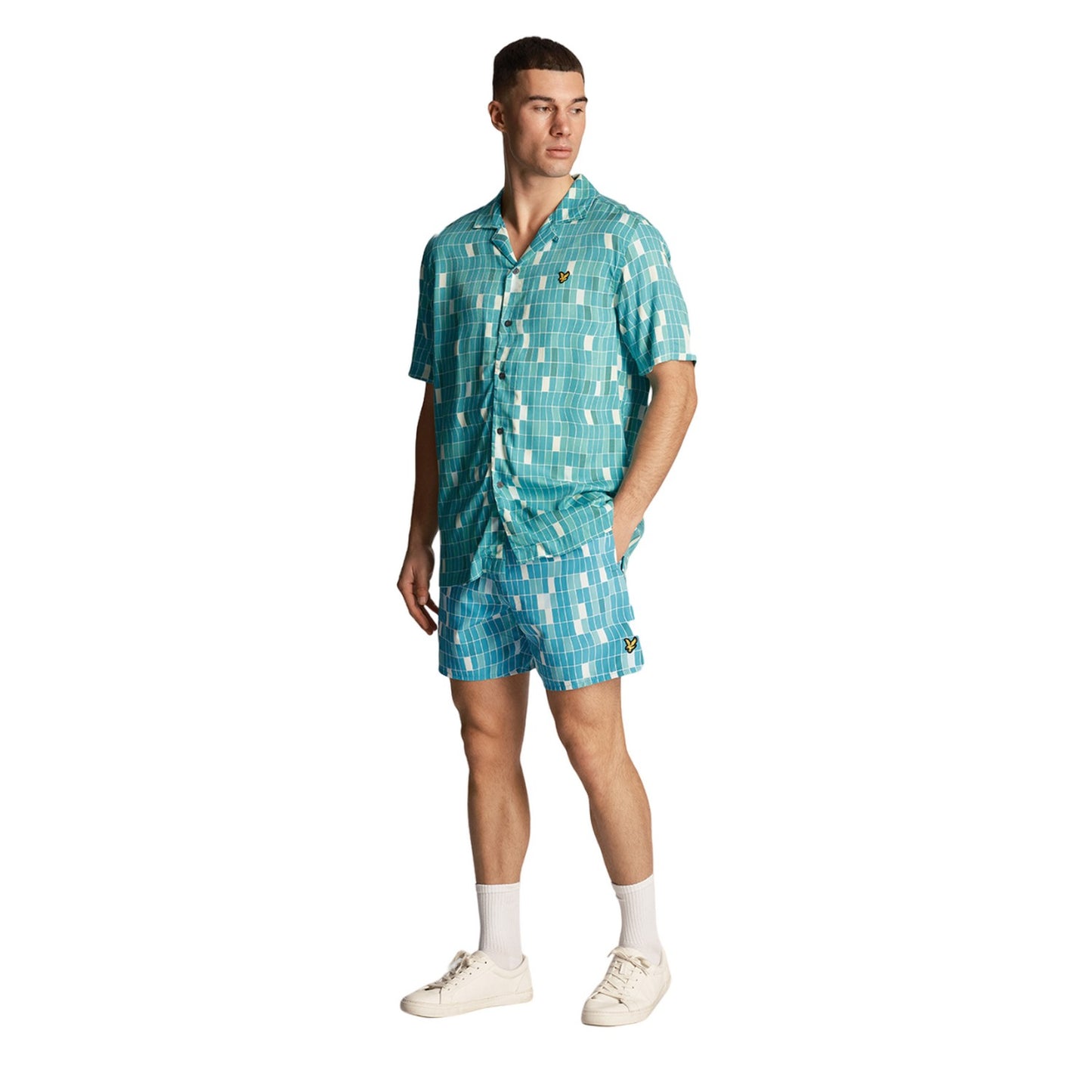 Tile Blue - Back - Lyle & Scott Mens Pool Print Swim Shorts