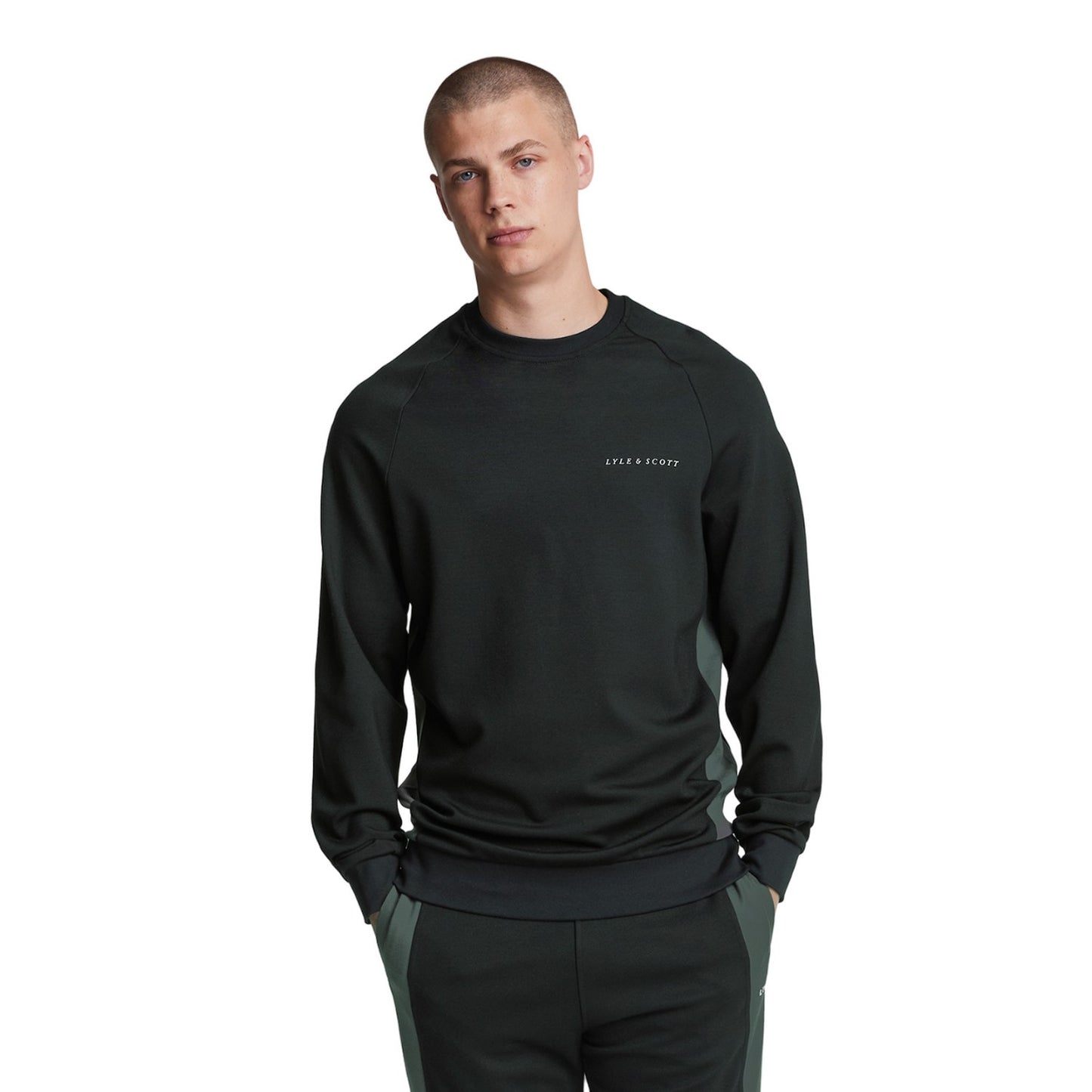 Jet Black-Graphite - Front - Lyle & Scott Mens Colour Block Sweatshirt